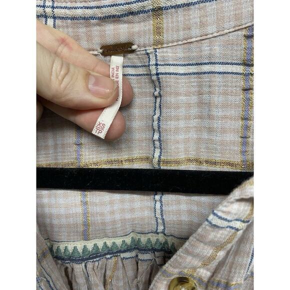 Free People Break My Stride Buttondown Top Pink Combo Size XS - Picture 5 of 7